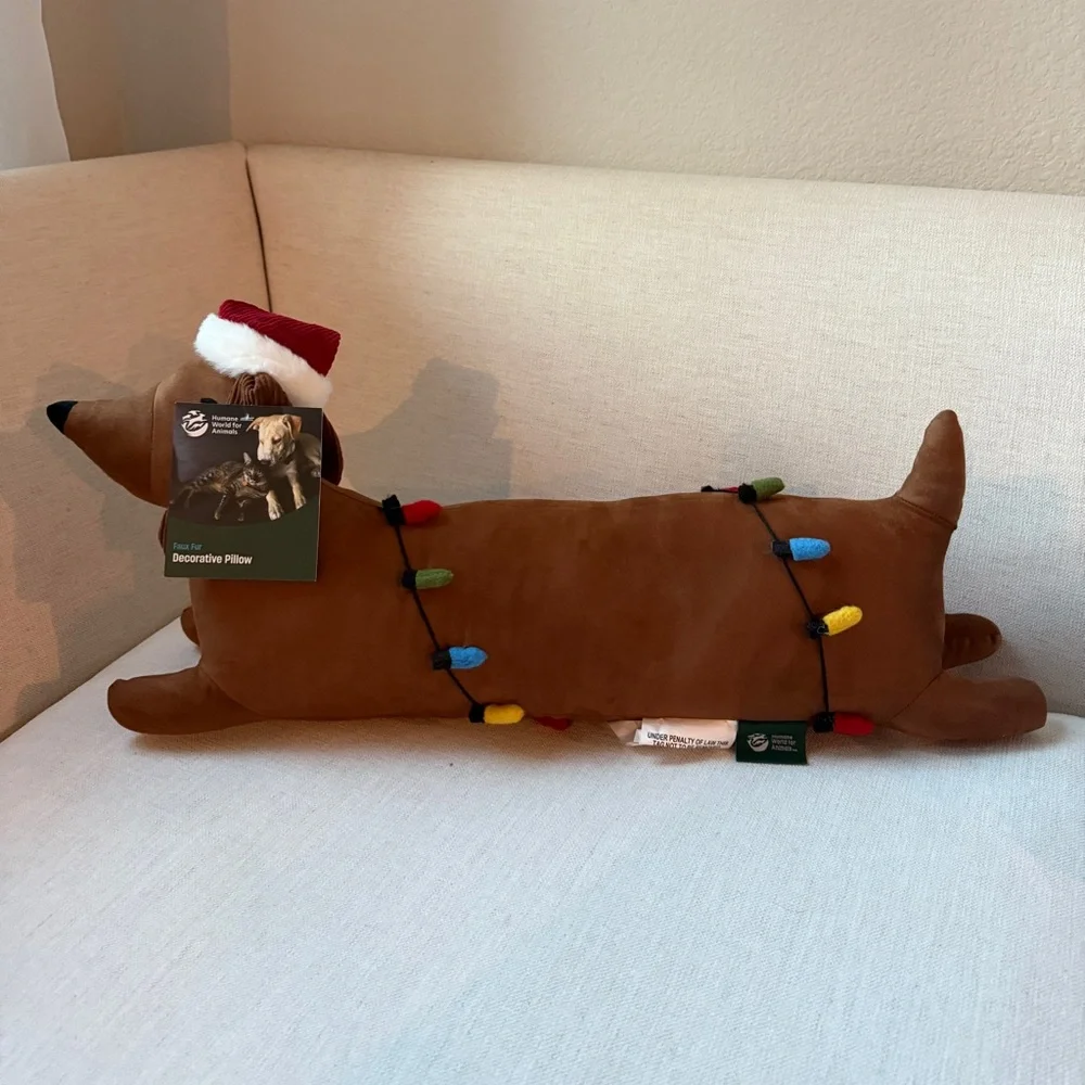 Isaac Mizrahi Dachshund Dog Holiday Christmas Lights Santa Hat Pillow